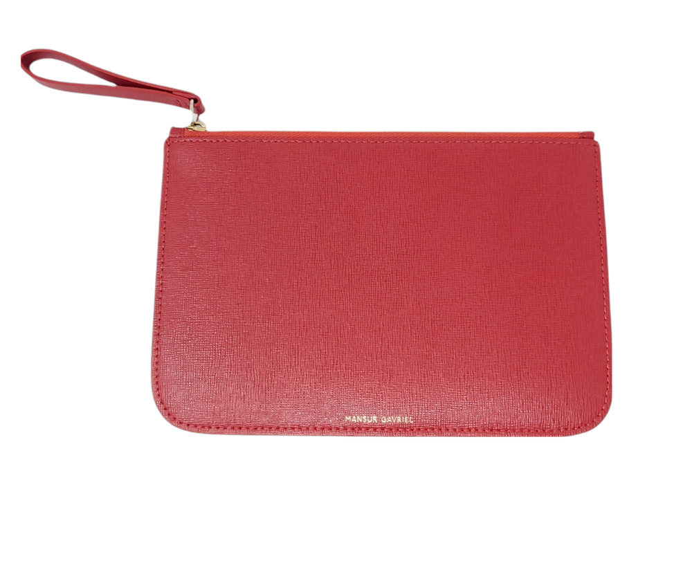 Mansur Gavriel Red Saffiano Leather Wristlet Clutch Bag Wallet Zip Top Pouch